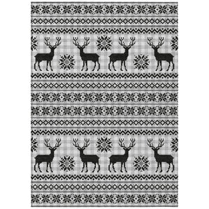 HomeRoots 5' X 8' Rustic Deer Area Rug – Stylish Silver, Black & Ivory Design for Indoor/Outdoor Use, Washable! 621551