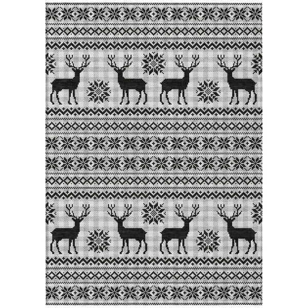 HomeRoots 5' X 8' Rustic Deer Area Rug – Stylish Silver, Black & Ivory Design for Indoor/Outdoor Use, Washable! 621551