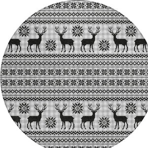 HomeRoots 8' Stylish Silver Black Ivory Round Deer Area Rug - Washable, Indoor/Outdoor, Durable & Versatile 621552