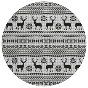 HomeRoots 8' Stylish Silver Black Ivory Round Deer Area Rug - Washable, Indoor/Outdoor, Durable & Versatile 621552