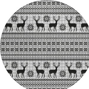 HomeRoots 8' Stylish Silver Black Ivory Round Deer Area Rug - Washable, Indoor/Outdoor, Durable & Versatile 621552