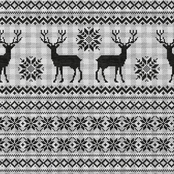 HomeRoots 8' X 10' Deer Washable Area Rug - Elegant Silver, Black & Ivory Design for Indoor/Outdoor Spaces 621553