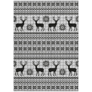HomeRoots 8' X 10' Deer Washable Area Rug - Elegant Silver, Black & Ivory Design for Indoor/Outdoor Spaces 621553