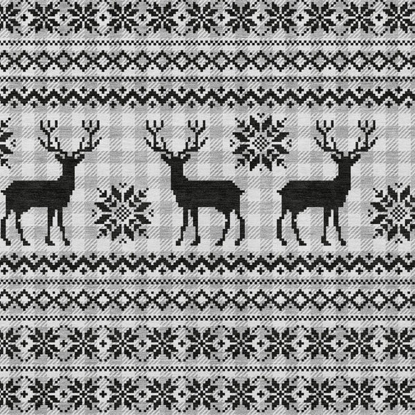 HomeRoots 8' X 10' Deer Washable Area Rug - Elegant Silver, Black & Ivory Design for Indoor/Outdoor Spaces 621553
