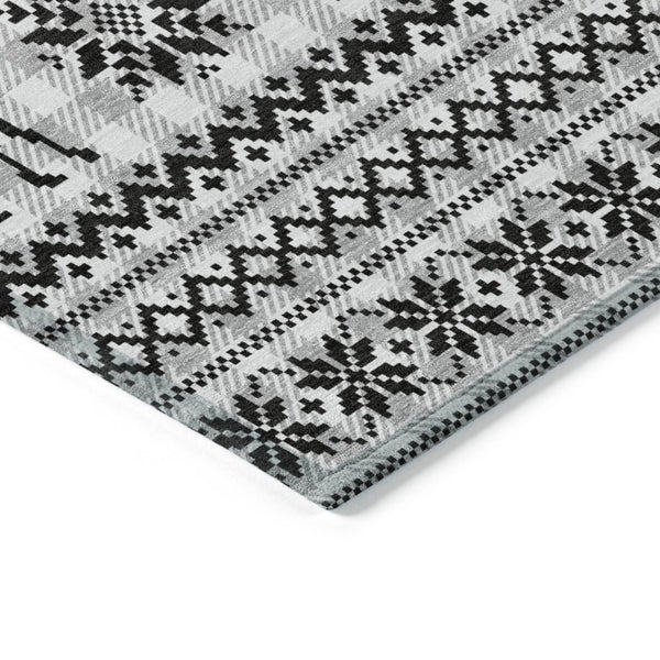 HomeRoots 9' X 12' Stylish Silver Black Ivory Deer Washable Area Rug for Indoor & Outdoor High Traffic Spaces 621554
