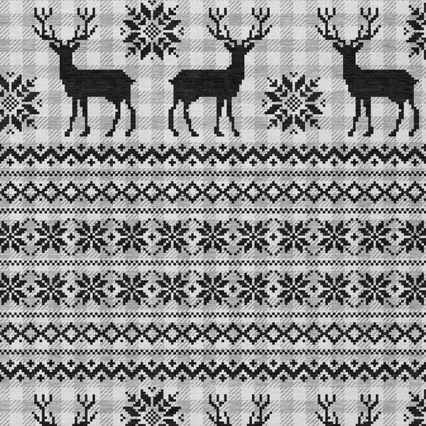 HomeRoots 9' X 12' Stylish Silver Black Ivory Deer Washable Area Rug for Indoor & Outdoor High Traffic Spaces 621554