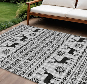 HomeRoots 10' Silver Black Ivory Deer Area Rug - Washable, Durable, Indoor/Outdoor Design for Any Space 621555