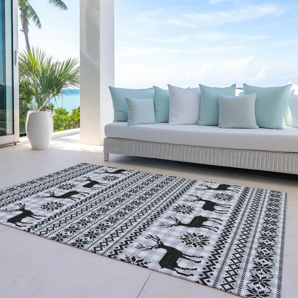 HomeRoots 10' Silver Black Ivory Deer Area Rug - Washable, Durable, Indoor/Outdoor Design for Any Space 621555