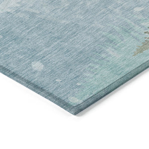 HomeRoots 5' Indoor/Outdoor Area Rug in Sky Blue, Sage, Ivory & Khaki with Elegant Deer Motif - Washable, Durable! 621557