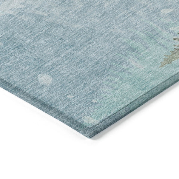 HomeRoots 5' Indoor/Outdoor Area Rug in Sky Blue, Sage, Ivory & Khaki with Elegant Deer Motif - Washable, Durable! 621557