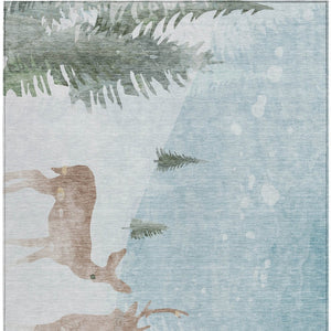 HomeRoots 8' X 10' Deer Washable Area Rug in Sky Blue, Sage & Khaki - Durable, Stylish for Indoor & Outdoor Use 621559