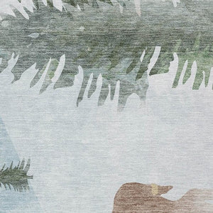 HomeRoots 9' X 12' Stylish Deer Motif Indoor Outdoor Area Rug in Sky Blue, Sage, Ivory & Khaki - Washable! 621560