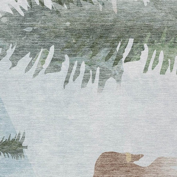 HomeRoots 9' X 12' Stylish Deer Motif Indoor Outdoor Area Rug in Sky Blue, Sage, Ivory & Khaki - Washable! 621560