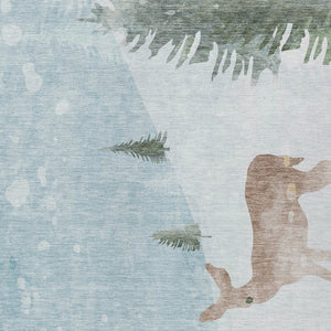 HomeRoots 9' X 12' Stylish Deer Motif Indoor Outdoor Area Rug in Sky Blue, Sage, Ivory & Khaki - Washable! 621560