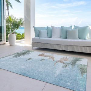 HomeRoots 10' Sky Blue Deer Washable Area Rug - Indoor/Outdoor Durable Design for High-Traffic Spaces 621561