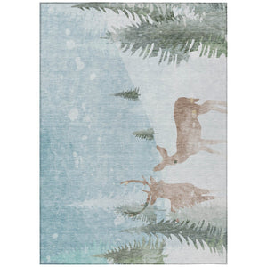HomeRoots 10' Sky Blue Deer Washable Area Rug - Indoor/Outdoor Durable Design for High-Traffic Spaces 621561