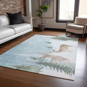 HomeRoots 10' Sky Blue Deer Washable Area Rug - Indoor/Outdoor Durable Design for High-Traffic Spaces 621561