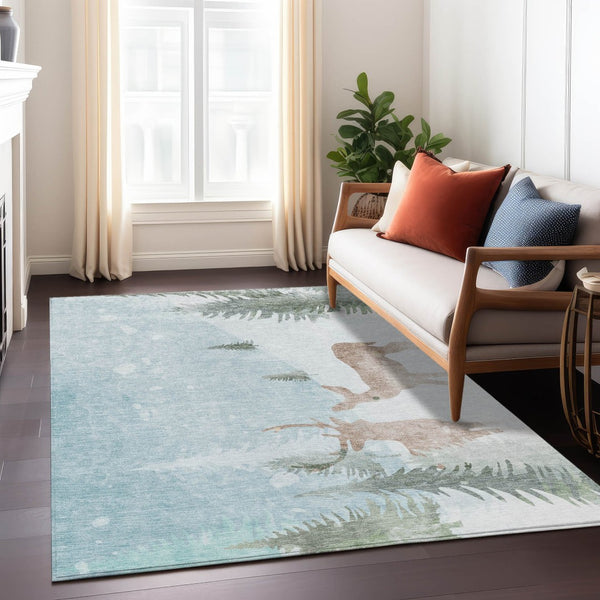 HomeRoots 10' Sky Blue Deer Washable Area Rug - Indoor/Outdoor Durable Design for High-Traffic Spaces 621561