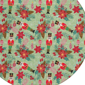 HomeRoots 8' Round Floral Area Rug – Vibrant Artichoke Green, Red, Pink, and Black for Indoor & Outdoor Use 621564