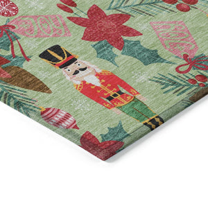 HomeRoots 8' Round Floral Area Rug – Vibrant Artichoke Green, Red, Pink, and Black for Indoor & Outdoor Use 621564