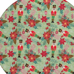 HomeRoots 8' Round Floral Area Rug – Vibrant Artichoke Green, Red, Pink, and Black for Indoor & Outdoor Use 621564