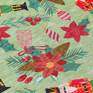 HomeRoots 8' Round Floral Area Rug – Vibrant Artichoke Green, Red, Pink, and Black for Indoor & Outdoor Use 621564