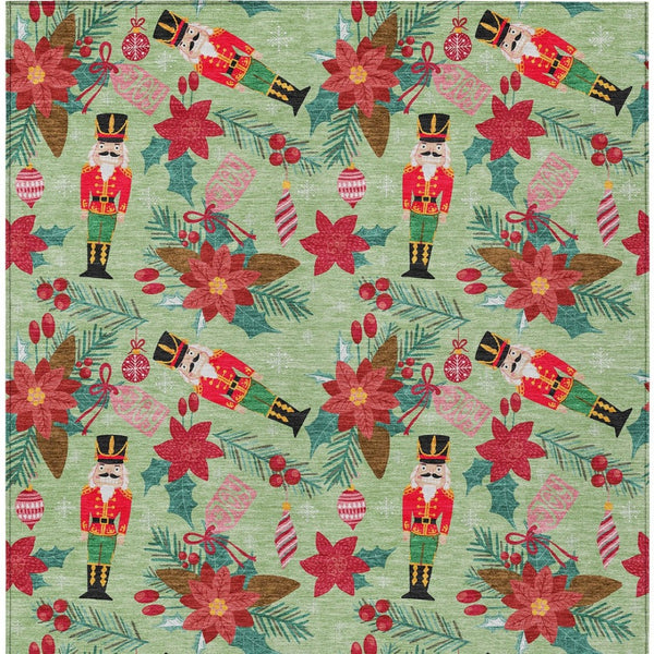 HomeRoots 9' X 12' Durable Floral Indoor Outdoor Area Rug in Artichoke Green, Red, and Brown for Easy Care 621566