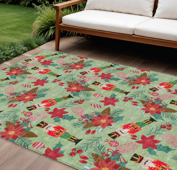 HomeRoots 9' X 12' Durable Floral Indoor Outdoor Area Rug in Artichoke Green, Red, and Brown for Easy Care 621566