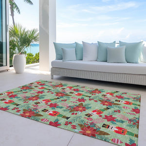 HomeRoots 9' X 12' Durable Floral Indoor Outdoor Area Rug in Artichoke Green, Red, and Brown for Easy Care 621566