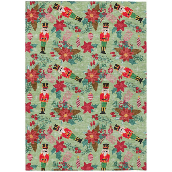 HomeRoots 10' Artichoke Green Floral Washable Area Rug - Indoor/Outdoor Durable, Stylish, Easy-Care Design 621567