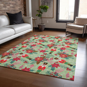 HomeRoots 10' Artichoke Green Floral Washable Area Rug - Indoor/Outdoor Durable, Stylish, Easy-Care Design 621567