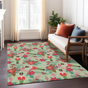 HomeRoots 10' Artichoke Green Floral Washable Area Rug - Indoor/Outdoor Durable, Stylish, Easy-Care Design 621567