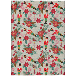 HomeRoots 5' X 8' Floral Washable Area Rug - Durable Indoor/Outdoor Mat in Beige, Red, Black, Pink & Brown 621569