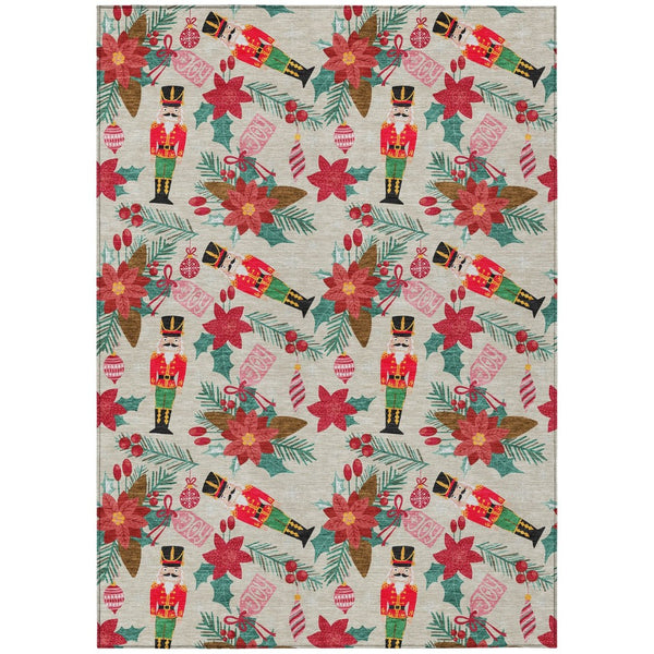 HomeRoots 5' X 8' Floral Washable Area Rug - Durable Indoor/Outdoor Mat in Beige, Red, Black, Pink & Brown 621569