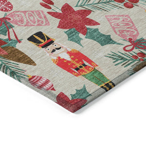 HomeRoots 5' X 8' Floral Washable Area Rug - Durable Indoor/Outdoor Mat in Beige, Red, Black, Pink & Brown 621569