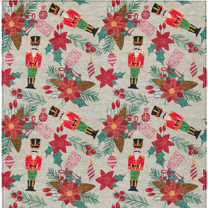 HomeRoots 5' X 8' Floral Washable Area Rug - Durable Indoor/Outdoor Mat in Beige, Red, Black, Pink & Brown 621569