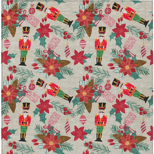 HomeRoots 5' X 8' Floral Washable Area Rug - Durable Indoor/Outdoor Mat in Beige, Red, Black, Pink & Brown 621569