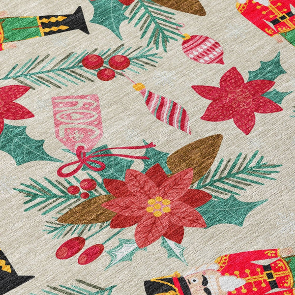 HomeRoots 5' X 8' Floral Washable Area Rug - Durable Indoor/Outdoor Mat in Beige, Red, Black, Pink & Brown 621569