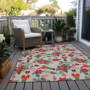 HomeRoots 5' X 8' Floral Washable Area Rug - Durable Indoor/Outdoor Mat in Beige, Red, Black, Pink & Brown 621569