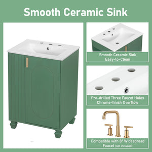 English Elm Christopher Knight Home® - 24" Retro Bathroom Vanity with Ceramic Sink, Solid Wood Frame, Soft-Close Door, Ample Storage Green N759P293645F