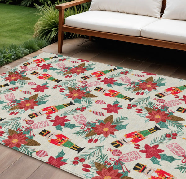 HomeRoots 8' X 10' Floral Area Rug – Elegant Ivory, Red, Black, Pink & Brown Design for Indoor/Outdoor Use 621583