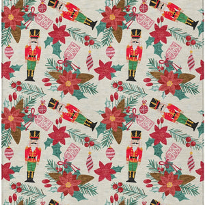 HomeRoots 9' Floral Area Rug - Ivory, Red, Black & Pink - Washable Indoor/Outdoor Mat for High-Traffic Homes 621584