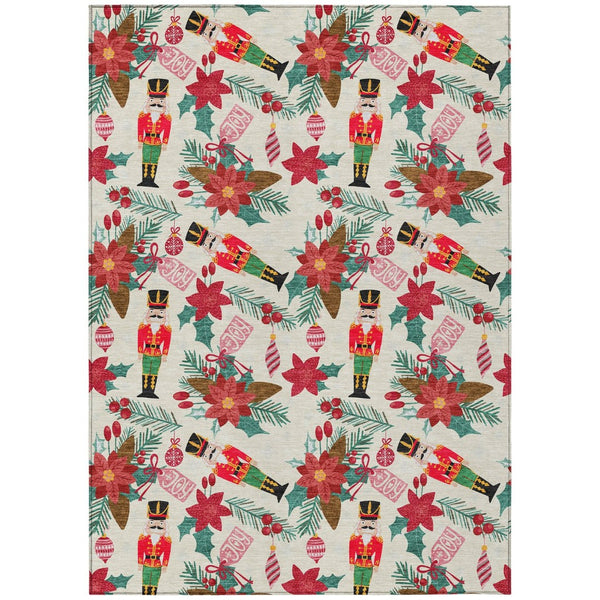 HomeRoots 9' Floral Area Rug - Ivory, Red, Black & Pink - Washable Indoor/Outdoor Mat for High-Traffic Homes 621584