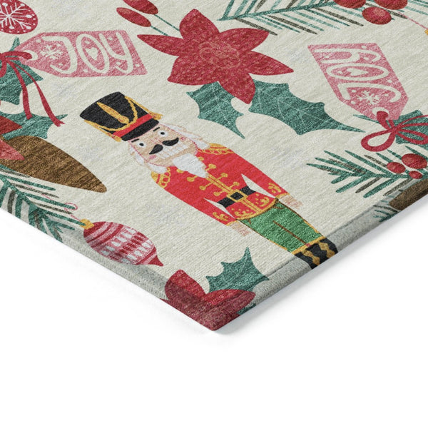 HomeRoots 9' Floral Area Rug - Ivory, Red, Black & Pink - Washable Indoor/Outdoor Mat for High-Traffic Homes 621584