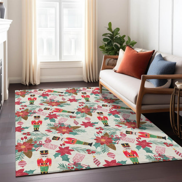 HomeRoots 10' Floral Washable Area Rug in Ivory, Red, Black & Pink - Perfect for Indoor/Outdoor Spaces! 621585