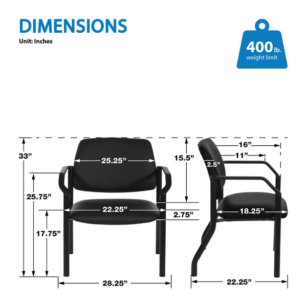 OSP Home Furnishings Big and Tall Guest Chair Heavy Duty Metal Frame with Plush Cushions for Office Use 55052B-231