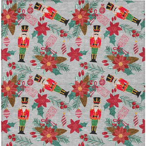 HomeRoots 5' Floral Washable Area Rug in Silver, Red, Black, Pink & Brown - Durable, Stylish & Versatile 621593