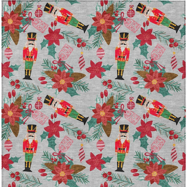 HomeRoots 5' Floral Washable Area Rug in Silver, Red, Black, Pink & Brown - Durable, Stylish & Versatile 621593