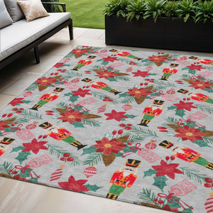 HomeRoots 5' Floral Washable Area Rug in Silver, Red, Black, Pink & Brown - Durable, Stylish & Versatile 621593