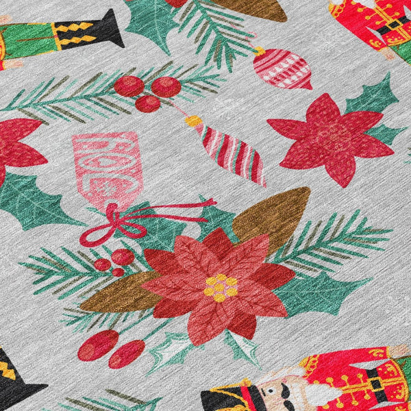 HomeRoots 5' Floral Washable Area Rug in Silver, Red, Black, Pink & Brown - Durable, Stylish & Versatile 621593